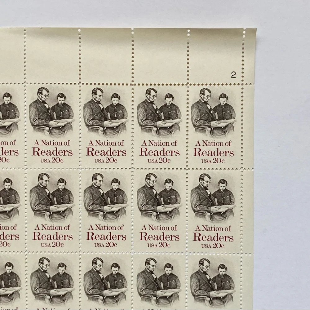 A Nation of Readers Stamp Full Sheet 20 Cent Scott #2016 Unhinged Abe Lincoln 84